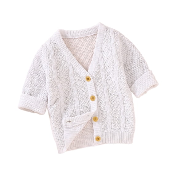 Boys Solid Color Knitted Cardigan Long Sleeve V-Neck Sweater