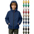 thumbnail image 1 of Boys Solid Color Long Sleeve Hooded Jacket Waterproof Zip-Up Coat with Pockets for Outdoor, 1 of 9