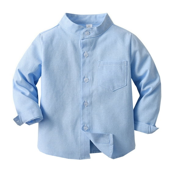Boys Solid Color Shirt Long Sleeve Stand Collar Button Down Spring Blouse Casual Top