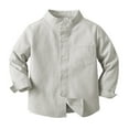 thumbnail image 1 of Boys Solid Color Shirt Long Sleeve Stand Collar Button Down Spring Blouse Casual Top, 1 of 9