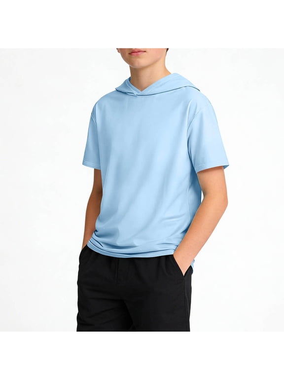 Boys' Solid Color Short Sleeve Hooded T-Shirt for Casual Wear