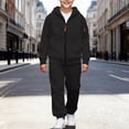 thumbnail image 1 of Boys' Solid Color Sweatsuit Set, Hooded Full Zip Sweatshirt with Sleeve Zipper Pockets and Elastic Waist Jogger Pants, Casual Athletic Two-Piece Outfit for Daily Wear, Gym, Outdoor Play - Black, 1 of 8
