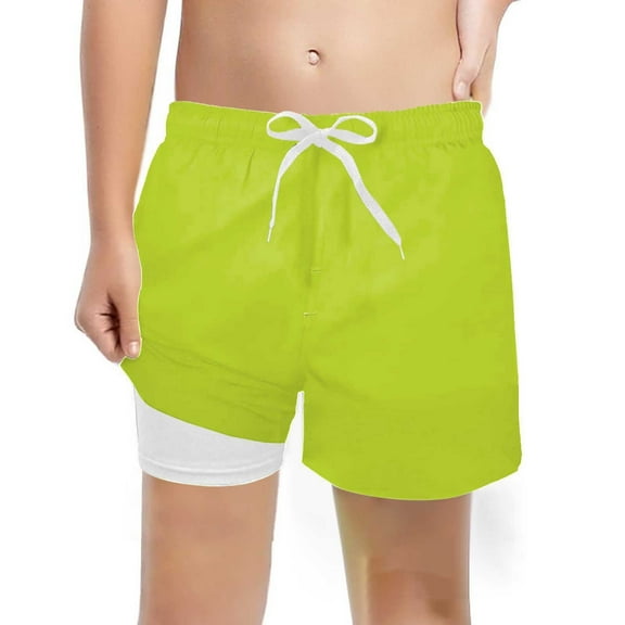 Boys Solid Color Swim Trunks with Compression Liner Quick Dry Stretchy Swim Shorts for Active Water Play