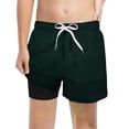 thumbnail image 1 of Boys Solid Drawstring Waist Swim Trunks High Rise Stretchy Knit Sport Shorts for Kids Dark Green 5 Years-6 Years, 1 of 4