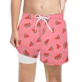 thumbnail image 1 of Boys Solid Drawstring Waist Swim Trunks High Rise Stretchy Knit Sport Shorts for Kids Watermelon Red, 1 of 4