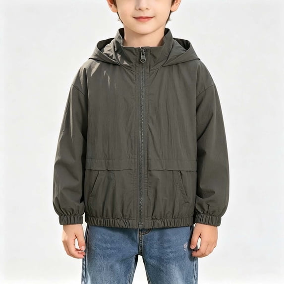 Boys Solid Hooded Jacket Long Sleeve Zip Up Coats Kids Casual Lightweight Breathable Jacket with Pockets Army Green 8-9 Years