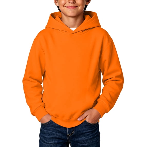 Boys Solid Pullover Hoodie Long Sleeve Hooded Sweatshirt with Side Pockets Orange 1-2 Years