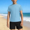 thumbnail image 1 of Boys Solid Short Sleeve Two Piece Swim Set, Crew Neck Rash Guard Top & Swim Trunks for 3-14 Years Old Kids Beach Surf Bathing Suit Light Blue 7-8 Years, 1 of 9