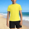 thumbnail image 1 of Boys Solid Short Sleeve Two Piece Swim Set, Crew Neck Rash Guard Top & Swim Trunks for 3-14 Years Old Kids Beach Surf Bathing Suit Yellow 13-14 Years, 1 of 9