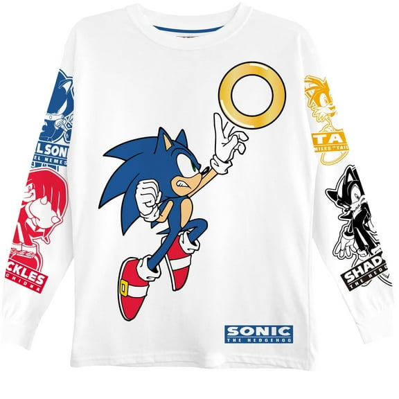 Boys Sonic The Hedgehog Graphic Long Sleeve T-Shirt- Little and Big Boys Sizes 4-20, White, 4-5