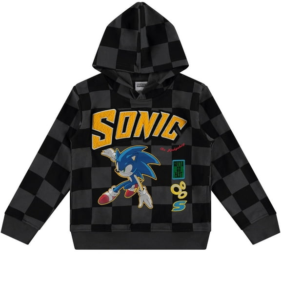 Boys Sonic The Hedgehog Pullover Hoodie- Sonic, Tails, Shadow and Knuckles Sizes 4-7, Blackchenille, 6-7