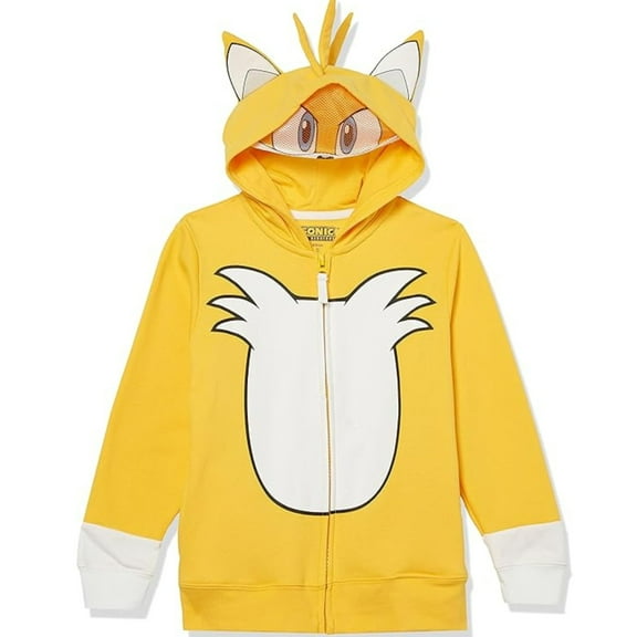 Boys Sonic The Hedgehog Shadow,Tails and Knuckles Cosplay Zip Up Fleece Hoodie-Boys 4-20 Gold