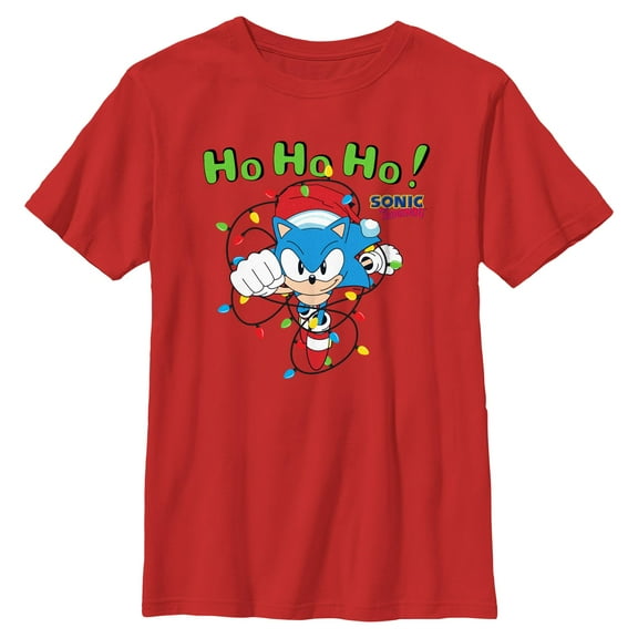 Boys Sonic the Hedgehog Ho Ho Ho Christmas Lights T Shirt