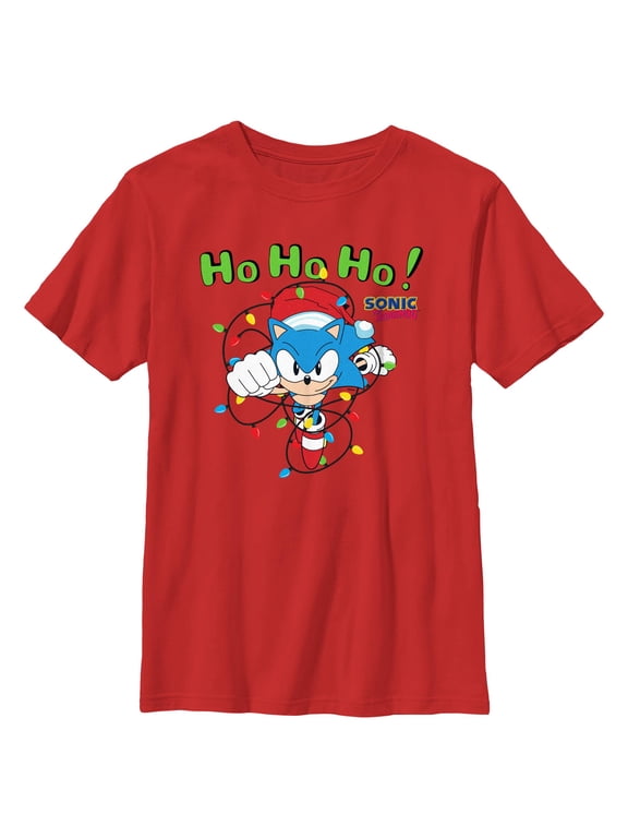 Boys Sonic the Hedgehog Ho Ho Ho Christmas Lights T Shirt