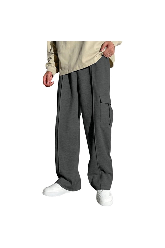 Boys' Spacious Leg Cargo Pants, Thermal Elastic Waist Sports Pants for Boys, Air-Permeable Athletic Loose Pants in Green