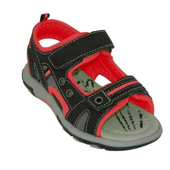 EUSA Toddler Boy Hook & Loop Two Strap Sport Sandals, Black&Red