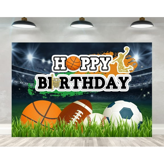 Boys Sports Birthday Backdrop - Football Basketball Baseball Theme Party Decorations with Photo Banner, Wall Decor & Props