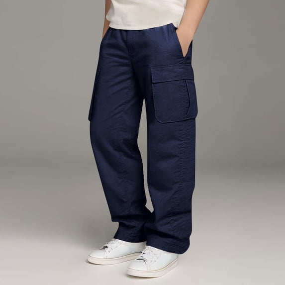 Boys Sports Cargo Pants Stretch Elastic Waist School Long Pant Twill Joggers for Kids Hiking Pants