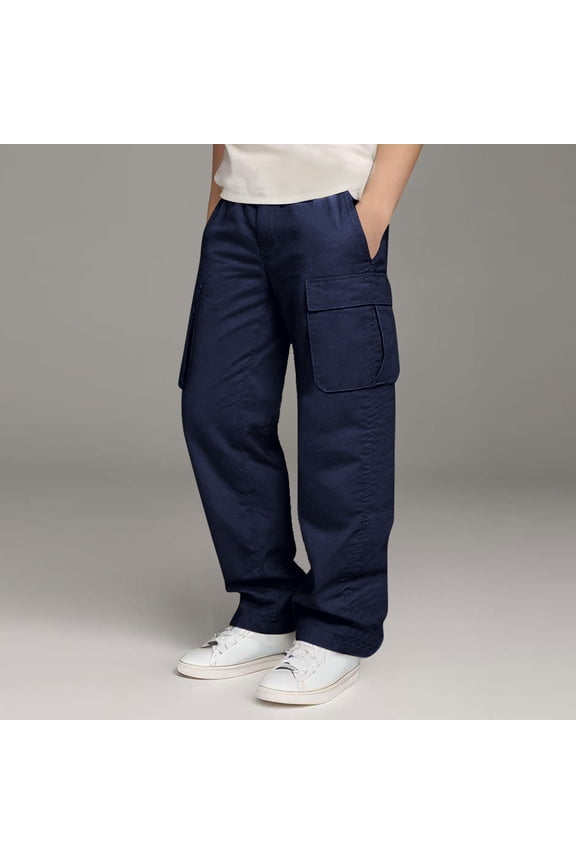Boys Sports Cargo Pants Stretch Elastic Waist School Long Pant Twill Joggers for Kids Hiking Pants