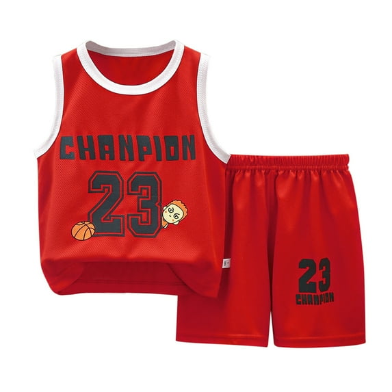 Boys' Sports Clothing Sets Clearance Letter Printed Sleeveless Pants Clothes Set Fashion Mesh Casual Toddler Summer Clothes,Red,5-6 Years