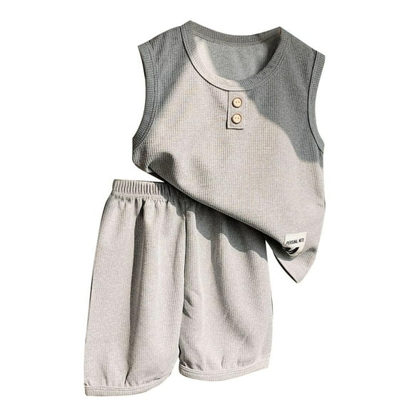 Boys' Sports Clothing Sets Clearance Solid Color Sleeveless Pants Clothes Set Fashion Casual Toddler Summer Clothes,Grey,6-7 Years