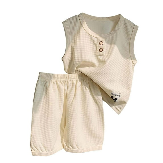Boys' Sports Clothing Sets Clearance Solid Color Sleeveless Pants Clothes Set Fashion Casual Toddler Summer Clothes,White,6-7 Years