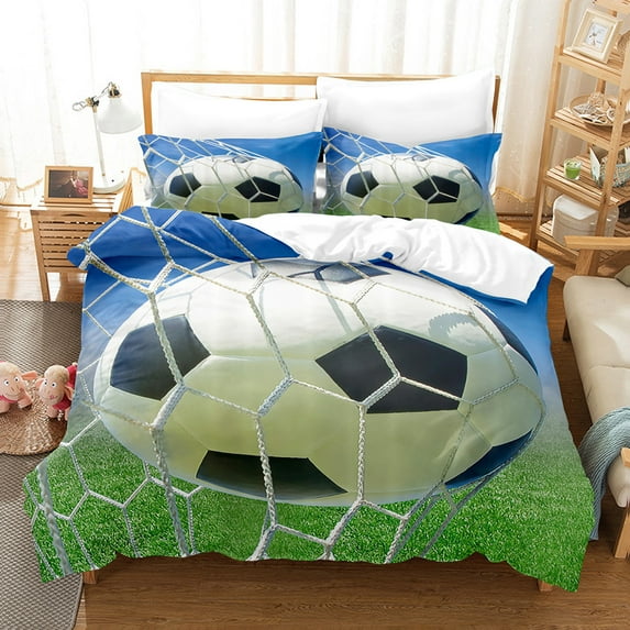 Boys Sports Duvet Cover Set,Kids Football Bedding Child Soccer Player Comforter Cover 3D Ball Pattern Quilt Cover Colorful Paint Splashes Art Decor