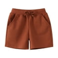 thumbnail image 1 of Boys Sports Shorts Elastic Waisted Solid Color Short Pants Drawstring Pocket Shorts Soft Comfortable Summer Dailywear Boy Shorts Brown 1-2 Years, 1 of 4