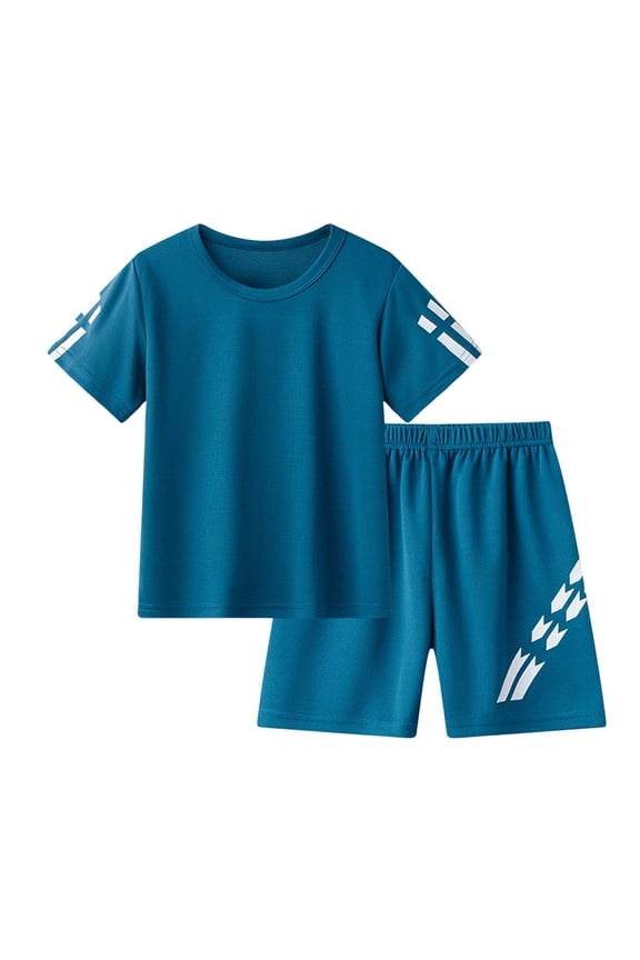 Boys Sports Suit Summer Solid Color Quick Drying Mesh Short Sleeved Set Childrens Basketball Suit Two Piece Set