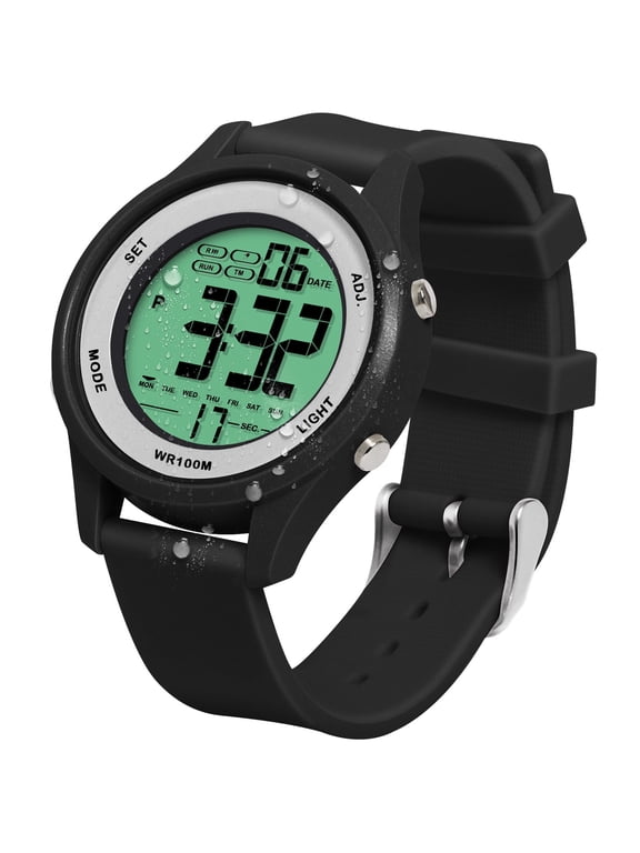 Boys' Sports Watch 10 ATM Waterproof for Swimming and Diving with Alarm, Stopwatch, Timer, Countdown, Dual Time Zone, Calendar, Backlight, 12 or 24 Hours Format,Silicone Band