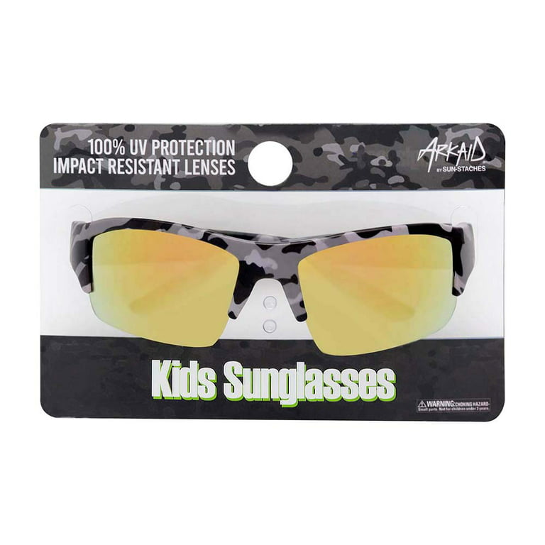 Sun-Staches Boys' Sports Wrap Kids' Sunglasses - Black Camouflage - 1 Pieces