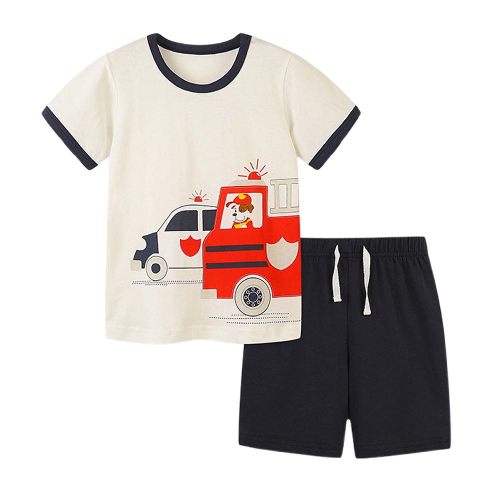 Summer Baby Kids Animals and Cars Cartoon Pattern T-shirt and Shorts Casual Clothing Set for Boys main image 1