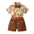 thumbnail image 1 of Boys Spring Outfits Cotton Short Sleeve Shirt Tops Shorts With Tie Belt Kids Gentleman Outfits Toddler Boy Summer Clothes Brown 12 Months-18 Months, 1 of 7