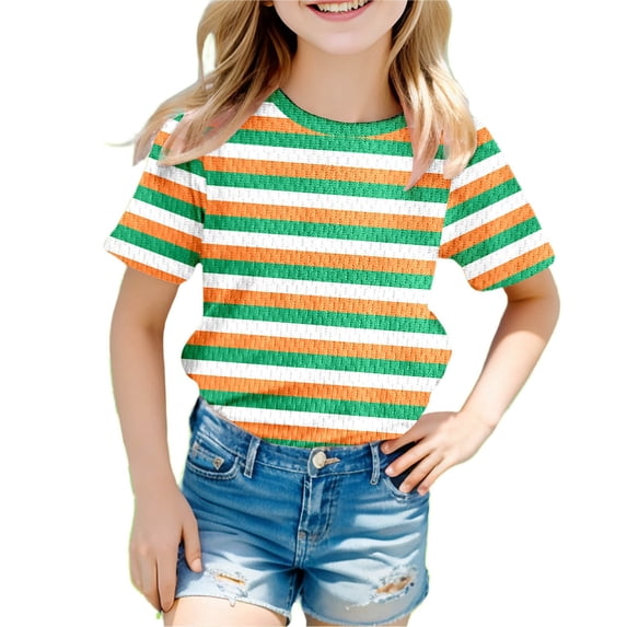 Boys St Patrick's Day Striped Short Sleeve T Shirt Kids Festive Holiday Themed Casual Tops Blend Clothes