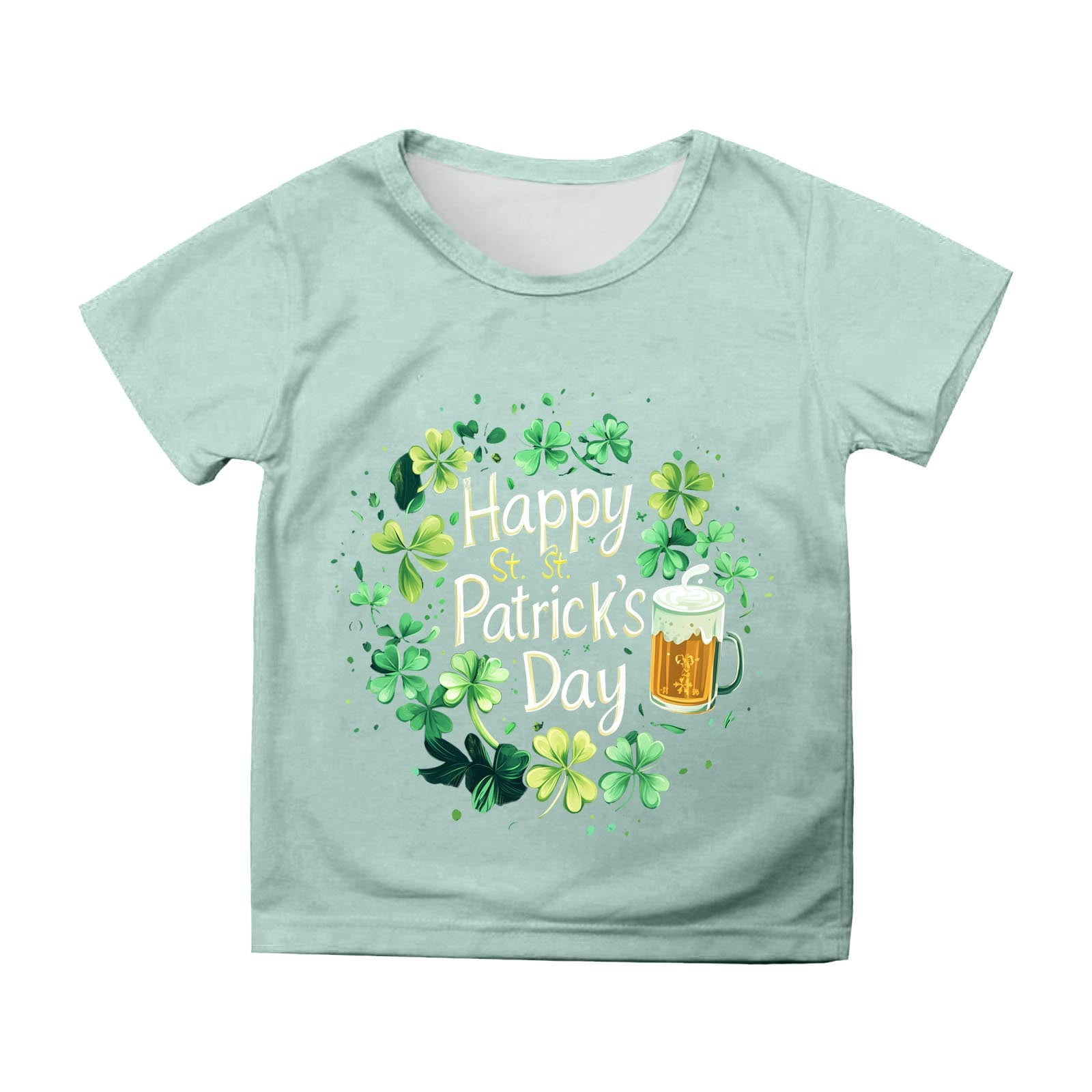 St Patricks Day Shirt Kids Funny Clover Print Short Sleeve T-Shirt