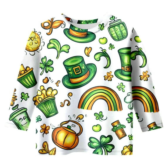Boys Shirt Size 8 St Patricks Day 3/4 Sleeve Fashion Print Shirts Casual Loose Pullover Tees Soft and Comfortable Tee Blouse Children's Clothes Z02-White 8-9 Years