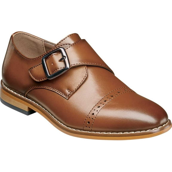 Boys' Stacy Adams Desmond Cap Toe Monk Strap Cognac Synthetic 5 M