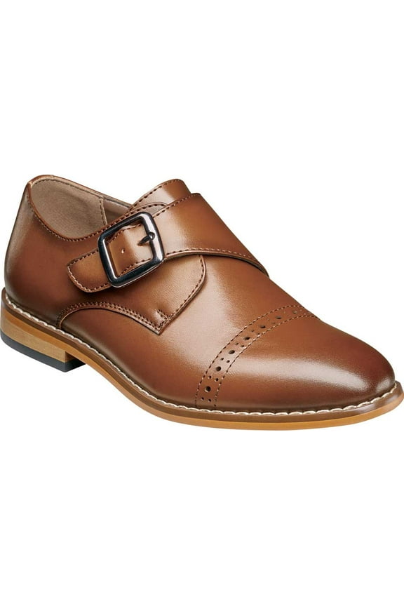 Boys' Stacy Adams Desmond Cap Toe Monk Strap Cognac Synthetic 5 M