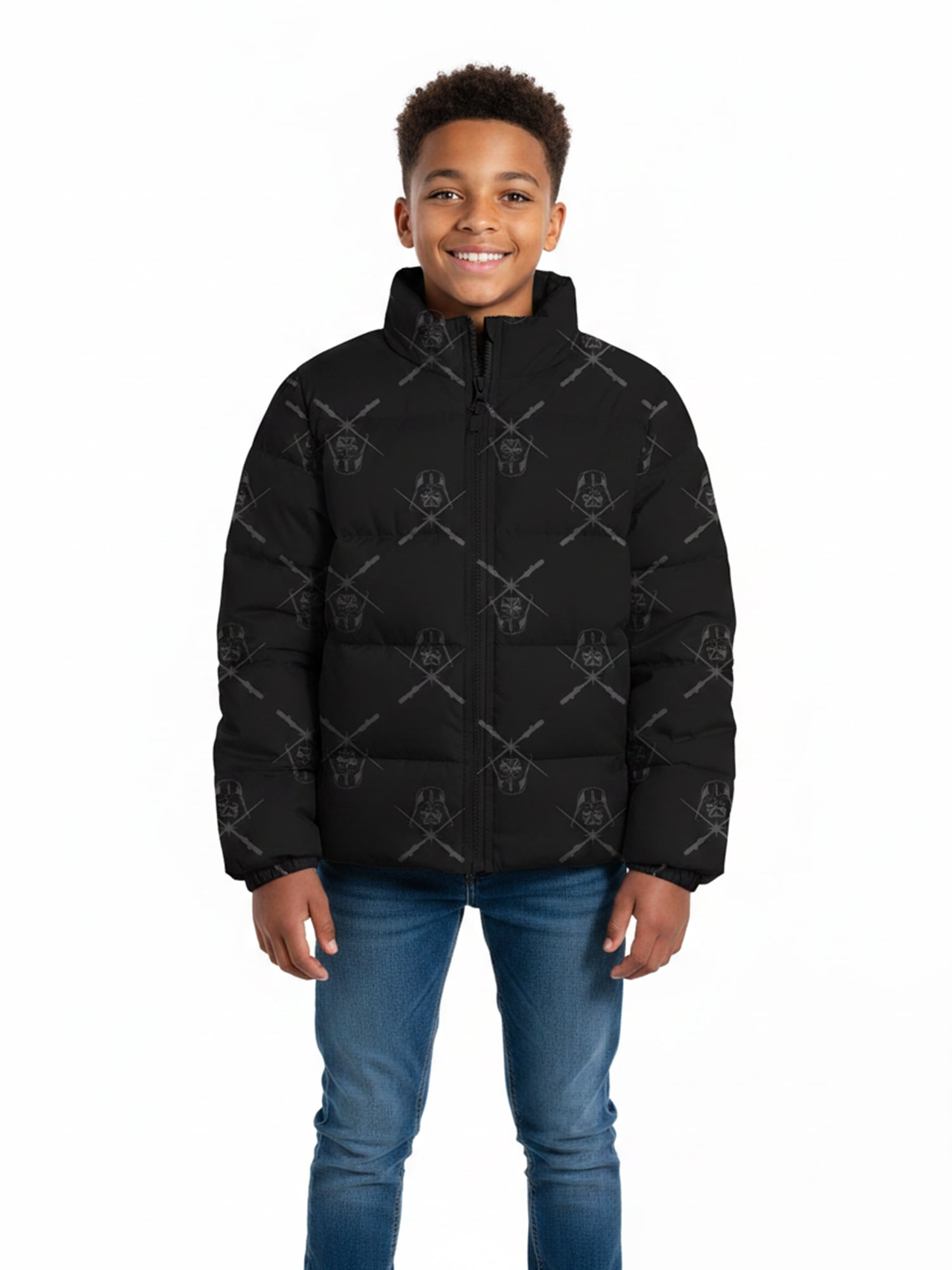 Boys’ Star Wars Darth Vader Allover Print Puffer Jacket, Black, Sizes XS–XL