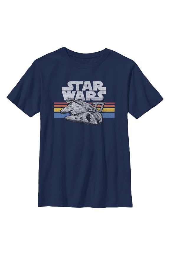 Boys Star Wars Millennium Falcon 77' Vintage Stripes T Shirt