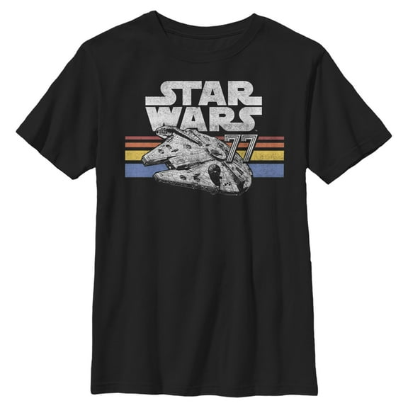 Boys Star Wars Millennium Falcon 77' Vintage Stripes T Shirt