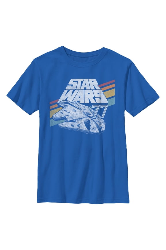 Boys Star Wars Retro 77 Millennium Falcon Stripes T Shirt