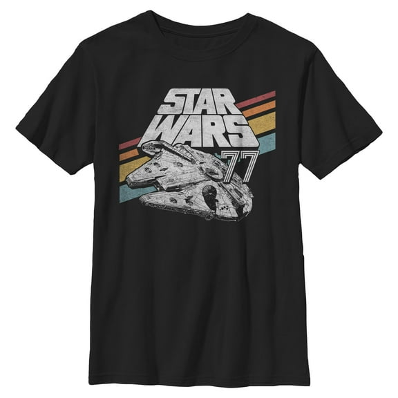 Boys Star Wars Retro 77 Millennium Falcon Stripes T Shirt