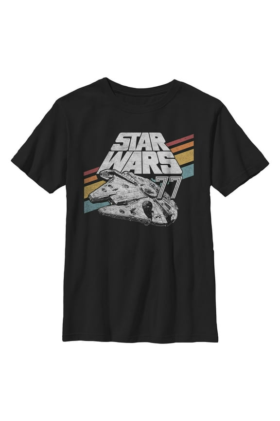 Boys Star Wars Retro 77 Millennium Falcon Stripes T Shirt