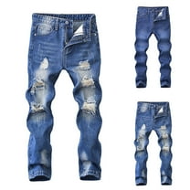 Boys Straight Leg Jeans Size 12 Boy's Ripped Jeans Stacked Destroyed Distressed Skinny Fit Fashion Comfy Denim Jeans Pants Pants For Teens Jeans
