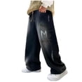 thumbnail image 1 of Boys Straight Leg Jeans Size 14-16 Boys Baggy Jeans Wide Straight Leg Elastic Waist Loose Denim Pants, 1 of 8