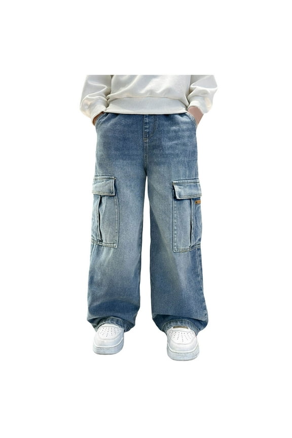 Boys Straight Leg Jeans Size 6 Cool Boys Skinny Fit Cotton Ripped Destroyed Distressed Slim Jeans Kids Stacked Washed Denim Pants Slacks for Boy