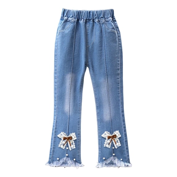 Boys Straight Leg Jeans Size 7 Girls Straight Leg Bootcut Ripped Baggy Jeans for 8-12 Y Old - Adjustable Stretch Waist Pull Up 5 Pockets Washed Denim Pants