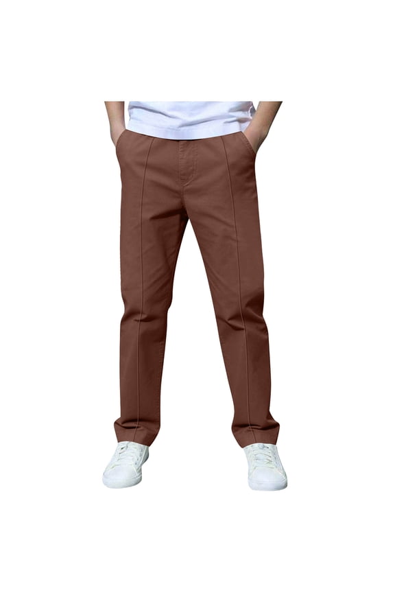 Boys Straight Leg Pants Solid Color School Uniform Trousers Kids Casual Stretchy Non See Jogging Sports Holiday Pant with Pockets