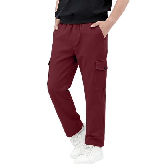 Boys Stretch Cargo Pants Casual Elastic Waist Straight Leg Regular Fit Kids Hiking Pants Wine 5T